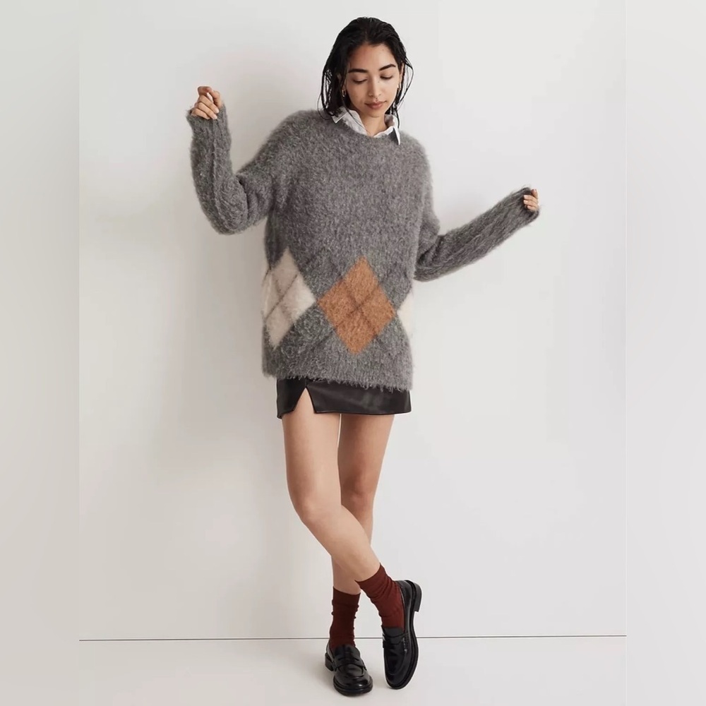 Madewell Brushed Argyle Crewneck‎ Sweater Small